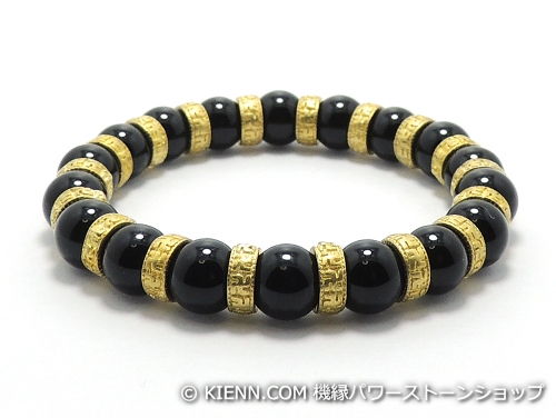 乐天商城 - エスニックブレスレット・アジアンパワーストーン オニキスAAAAA最高品質(8月誕生日石)8ミリ チベット合金(純黄銅 真鍮卍まんじロンデル)吉祥万徳8ミリ 魔除・厄除 [サイズ選べる][日本製][送料無料] (11785)