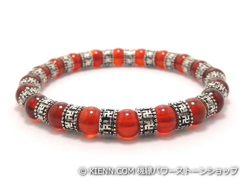 乐天商城 - エスニックブレスレット・アジアンパワーストーン レッドアゲートAAAA6ミリ チベット合金(卍まんじロンデル)雷紋繋ぎ6ミリ 魔除・厄除 [サイズ選べる][日本製][送料無料] (11818)