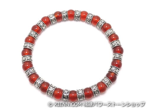 機縁パワーストーンショップのエスニックブレスレット・アジアンパワーストーン レッドアゲートAAAA6ミリ チベット合金(卍まんじロンデル)雷紋繋ぎ6ミリ 魔除・厄除 [サイズ選べる][日本製][送料無料] (11818)｜アングル2