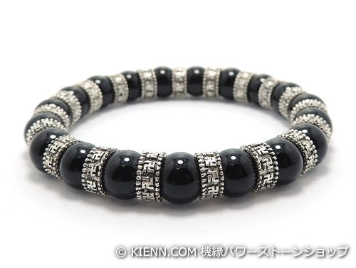 エスニックブレスレット・アジアンパワーストーン オニキスAAAAA最高品質(8月誕生日石)8ミリ チベット..