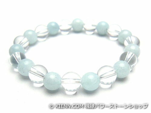 パワーストーンブレスレット アクアマリンAAAA(3月誕生日石)8ミリ クリスタル(水晶)AAAAA最高品質(4月誕生日石)8ミリ 復縁・恋愛運・開運 [サイズ...