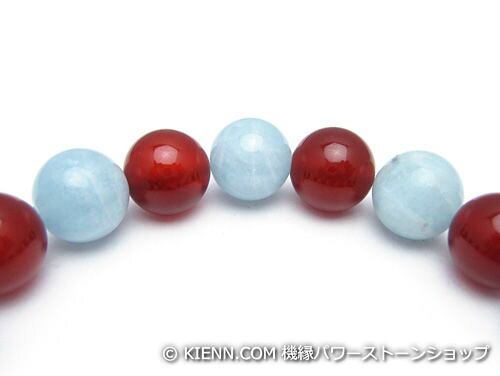 パワーストーンブレスレット アクアマリンAAAA(3月誕生日石)10ミリ レッドアゲート...
