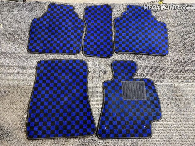 【中古】JZX100 チェイサー 社外 フロアマット カーペット チェック柄 青 黒 5点セット / 2T6-736