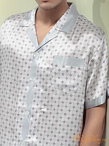 【 アウトレット 】【 小さめ商品 】 19 匁 シルク パジャマ メンズ 長袖 灰色 ( グレー ) 【 星 柄 】 絹100% / 紳士ll 【 送料無料 ...