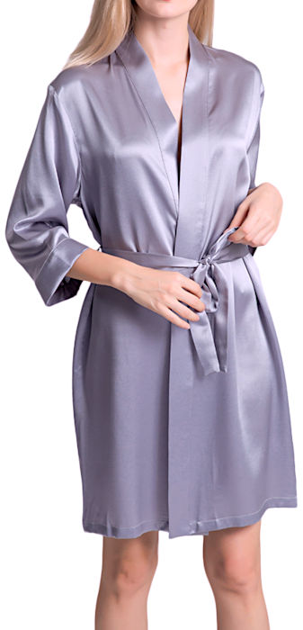 【M・L】シルク ガウン レディース 16.5匁シルク100% 無地 灰色 グレー 7分袖 絹100% 【 送料無料 】 バスローブ 母の日 敬老の日 プレゼン...