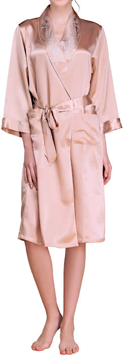 【L】【アウトレット】22 匁 シルク 100% ガウン 【 鳳凰 刺繍 】 ライトブラウン 絹100% レディース 【 送料無料 】 あす楽対応 sale 値...