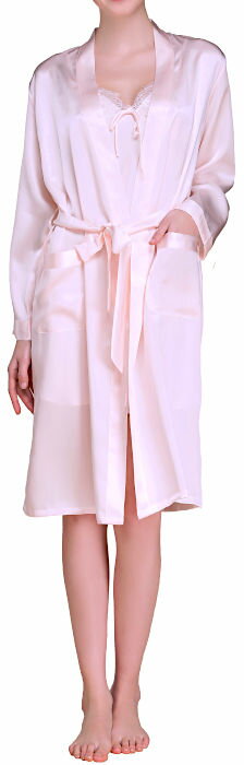 【M・L】シルク ガウン レディース 16.5匁シルク100% 無地 ピンク 長袖 冬用 絹100% 【 送料無料 】 バスローブ 母の日 敬老の日 プレゼント...