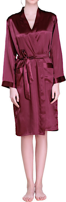 【M】シルク ガウン レディース 16.5匁シルク100% 無地 ワインレッド 長袖 冬用 絹100% 【 送料無料 】 バスローブ 母の日 敬老の日 プレゼン...
