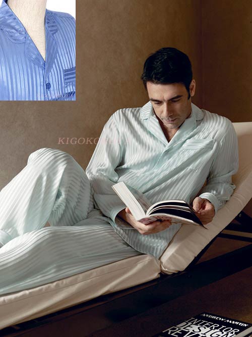 【 半袖のみ 在庫セール L XL XXL 】 【 半袖 】 17.5 匁 シルク 100% パジャマ メンズ 半袖 青色 / 緑色 絹100% 紳士 ルームウ...