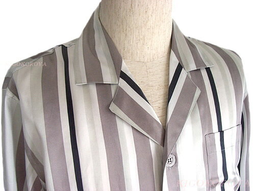 【XL・XXL】【在庫セール】 シルク パジャマ メンズ シルク17匁100% 半袖 夏用 【 ストライプ 灰色と緑色 】 グレー & グリーン 絹100% 紳...