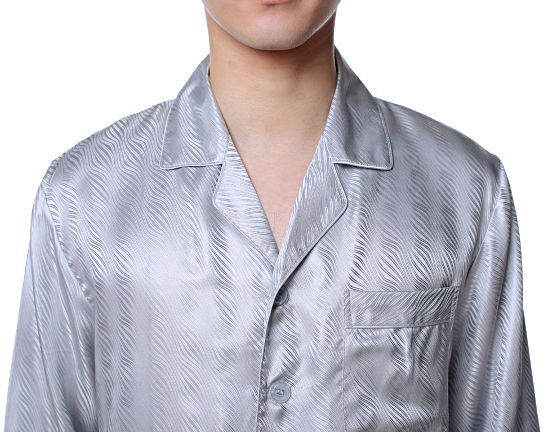 【L・XL】【アウトレット】シルク パジャマ メンズ 長袖 16.5匁シルク100% 波ライン グレー 灰色 絹100% 【 送料無料 】 あす楽対応 sale...