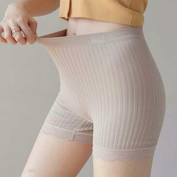 ペチパンツ 裾レース 見せパン ペチコート ショートパンツ インナー ショーツ 透け防止 ストライプ 下着 肌着 ルームウェア 薄手 夏物 チラ見せ ウエストゴム 通気性