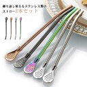 エコ 掃除ブラシ付 ストロー 取り外し可能 2本セット ストロー エコストロー ストロー スプーン一体型 ひんやりストロー 携帯用 曲がる 繰り返し 金属 カフ...