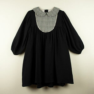Popelin　ポペリン　Mod.34.4 Black embroidered dress with yoke　襟付き長袖ワンピース