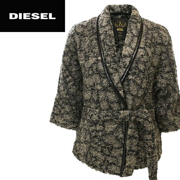 ★DIESEL ディーゼル レディース★ウール混 MIXニット モコモコ リボンベルト ジャケット【G-ENY】【サイズS】【カーキグリーン系】die-l-o-78-249 《メーカー希望小売価格47,300円》