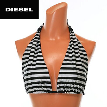 ★DIESEL ディーゼル レディース★微光沢 ボーダー ビーチウエア スイムウエア レディース水着 ホルターネック ビキニトップ 単品【BFB-KLEDY】【カップB】【アンダー70・75】【グレー×ブラック】die-l-c-84-029 《メーカー希望小売価格8,580円》