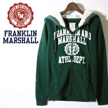 ★FRANKLIN & MARSHALL フランクリン＆マーシャル レディース★ジップアップ 裏起毛 スウェットパーカー 裏ボアフードパーカー【FLEECE FLEECE ZIP+HOOD LONG】【サイズXS】【グリーン】fra-l-t-97-458 《メーカー希望小売価格18,150円》