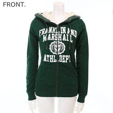 ★FRANKLIN & MARSHALL フランクリン＆マーシャル レディース★ジップアップ 裏起毛 スウェットパーカー 裏ボアフードパーカー【FLEECE FLEECE ZIP+HOOD LONG】【サイズXS】【グリーン】fra-l-t-97-458 《メーカー希望小売価格18,150円》