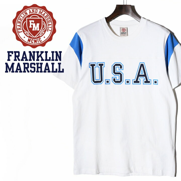 ■FRANKLIN & MARSHALL フランクリン＆マーシャル メンズ■ラウンドネック 肩メッシュ切替 半袖Tシャツ【TSHIRT JERSEY ROUND NECK SHORT】【サイズXS～M】【ホワイト】fra-m-t-a3-367 《_メーカー希望小売価格9,130円》