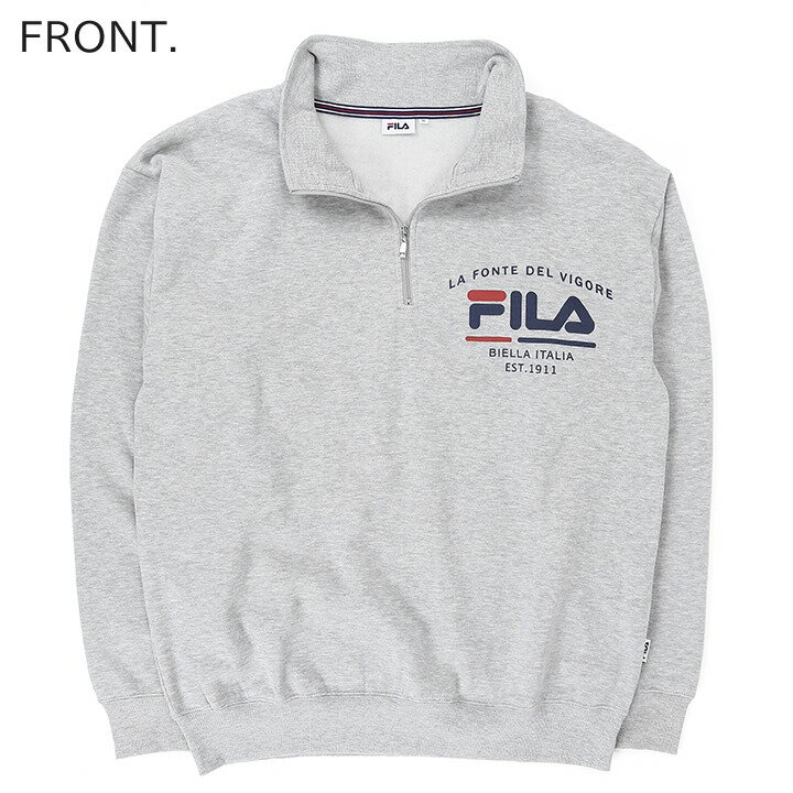 ★FILA フィラ レディース メンズ 男女兼用★裏起毛 ロゴプリント ヘンリージップ プルオーバー スウェットシャツトレーナー【大きいサイズ】【サイズ3L〜5L】【ライトグレー】fil-l-t-a7-206 《メーカー希望小売価格4,950円》