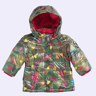 ●DIESEL KID ディーゼルキッズ ベビー ガール●ハートキャンディー柄 フード付き 子ども服 ベビー服 女の子 ダウンジャケット【JIKKOB-US】【SIZE12M】【カーキ系】dib-l-o-a8-406 《メーカー希望小売価格27,280円》
