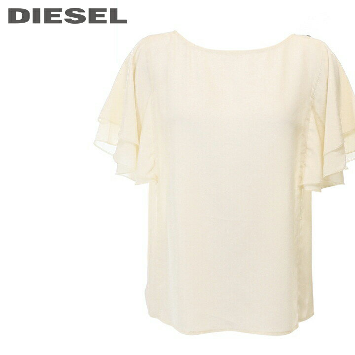 ★DIESEL ディーゼル レディース★シルク素材 フリル袖 バックスリット 半袖カットソー ブラウス【T-SYDY】【サイズXS〜L】【ホワイト】die-l-t-a8-363 《メーカー希望小売価格21,780円》