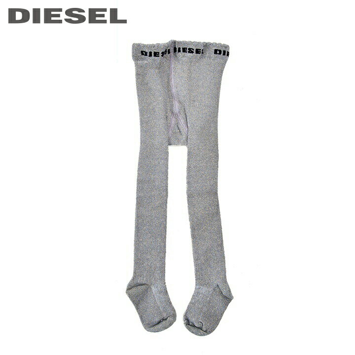 ●DIESEL KID ディーゼルキッズ ガール●グリッター ラメ糸混 ウエストロゴ 子ども服 女の子 ベビーサイズ ソックスタイツ【ZATTINAB】【サイズII】【グレー×ゴールドラメ】dik-l-a-b4-822 《_メーカー希望小売価格4,290円》