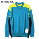 ディーゼル ■DIESEL ディーゼル メンズ■クルーネック 配色切替 長袖 コットンニットセーター【K-MELT】【サイズXS～L】【ブルー系】die-m-t-c4-033 《メーカー希望小売価格27,500円》