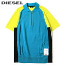 ディーゼル ■DIESEL ディーゼル メンズ■ハーフジップ ヘンリーネック 配色切替 半袖 コットンニットセーター【K-MYX】【サイズXS～L】【ブルー系】die-m-t-c4-048 《メーカー希望小売価格21,780円》