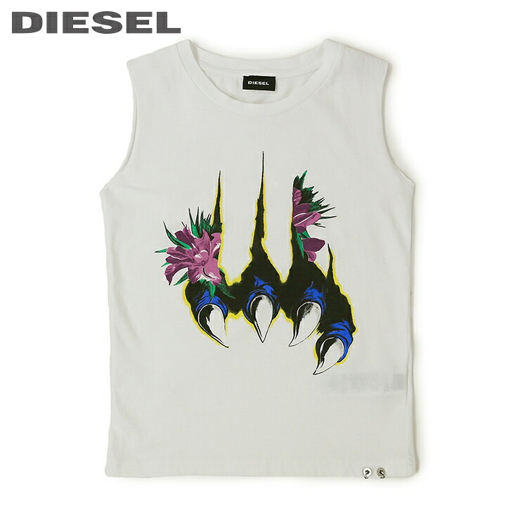 ●DIESEL KID ディーゼルキッズ ジュニア ガール●グラフィックプリント カットオフ 切りっぱなし ノースリーブカットソー タンクトップ【TWESSY】【SIZE8・10】【ホワイト】dik-l-t-c4-235 《メーカー希望小売価格8,690円》