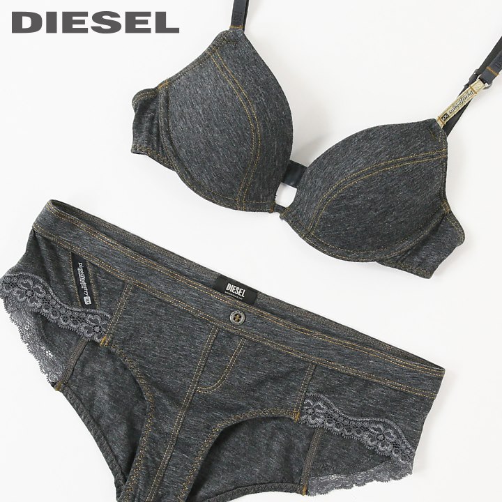 ★DIESEL ディーゼル レディース★杢調 デニム風 ブラジャー＆ショーツ上下セット 下着 アンダーウエアdie-l-i-c8-120 《_メーカー希望小売価格13,200円》