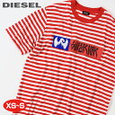 ■DIESEL ディーゼル メンズ■ヴィンテージダメージ加工 ボーダー柄 コットン 半袖Tシャツ カットソー【T-VIKTOR】【サイズXS・S】【1サイズ程大きめのサイズ感】【レッド】die-m-t-c8-401 die-m-t-c8-218 《メーカー希望小売価格15,180円》