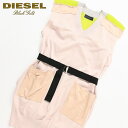 ★DIESEL BLACK GOLD ディーゼル ブラックゴールド レディース★シースルーシフォン切替 Vネック ノースリーブニットワンピース【MIKKYS】【サイズXXS XS】【ピンクベージュ】die-l-t-d4-484 《メーカー希望小売価格53,900円》