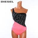 ★DIESEL ディーゼル レディース★ワンショルダー ロゴプリント ビーチウエア スイムウエア レディース水着 ワンピース 水着【BFSW-JANINE】【サイズXS・S】【ブラック×ピンク】die-l-c-d4-316 《_メーカー希望小売価格16,280円》