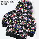 ◆DIESEL KID ディーゼルキッズ ベビー ボーイ◆総柄プリント 長袖 ベビー服 男の子 ジップアップ スウェットパーカー【SBERRYB】【SIZE12M～36M】【ブラック】dib-m-t-d8-013 《_メーカー希望小売価格13,200円》