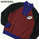 ディーゼル ■DIESEL ディーゼル メンズ■スウェット切替 ウール混 ハーフジップニットセーター【K-PHIL】【サイズXS～M】【ボルドー】die-m-t-d8-127 《メーカー希望小売価格49,500円》