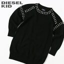 ●DIESEL KID ディーゼルキッズ ジュニア ガール●スタッズ装飾 ウール混 子ども服 女の子 長袖 ニットワンピース【DJRIPX】【SIZE4・6】【ブラック】dik-l-t-d8-334 《メーカー希望小売価格38,500円》