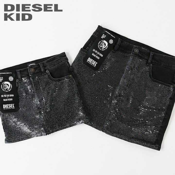 ●DIESEL KID ディーゼルキッズ ジュニア ガール●スパンコール装飾 子ども服 女の子 ブラックデニムミニ..