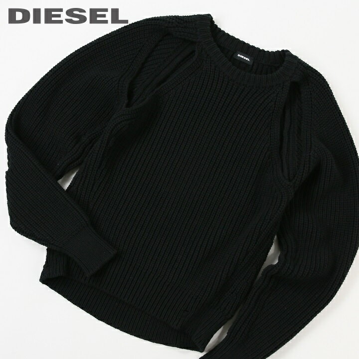 ★DIESEL ディーゼル レディース★オープンショルダー オープンエルボ 長袖 ローゲージニットセーター【M-SAPPHIRE】【サイズS】【ブラック】die-l-t-e4-204 《メーカー希望小売価格41,800円》