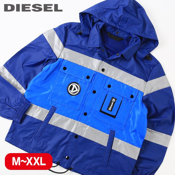 ■DIESEL ディーゼル メンズ■リフレクト素材切替 オーバーサイズ フーデッドジャケット【J-RODDY】【サイズM～XXL】【1サイズ程大きめのサイズ感】【ブルー】die-m-o-e4-022 die-m-o-e4-021《メーカー希望小売価格49,500円》