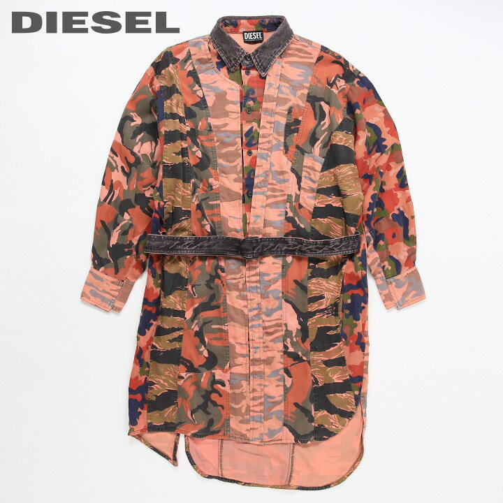 ★DIESEL ディーゼル レディース★ウエストデニムベルト付き ヴィンテージウォッシュ アシンメトリー 長袖シャツワンピース【D-VITTORIA】【サイズXS・S】【1サイズ程大きめのサイズ感】【ピンク系】die-l-t-e8-311 《メーカー希望小売価格63,800円》