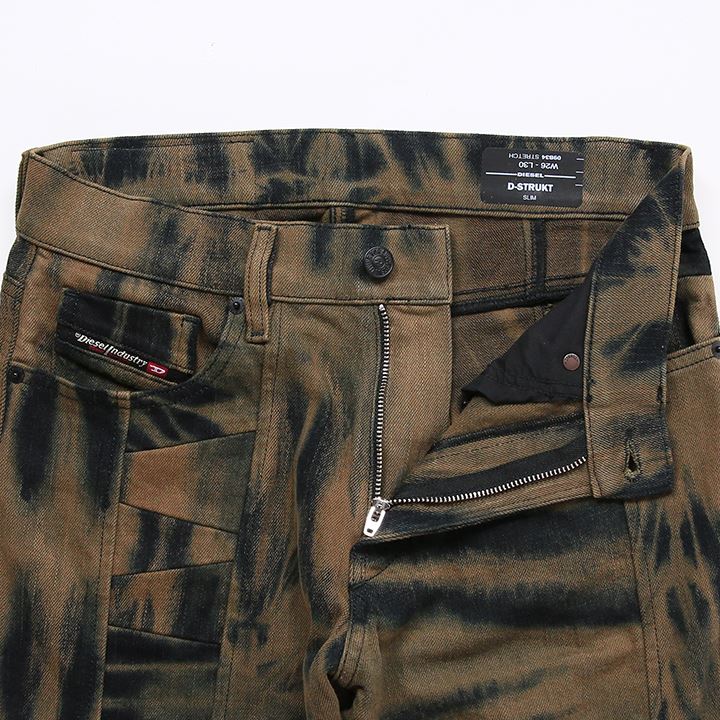 ■DIESEL ディーゼル メンズ■タイダイ柄 ストレッチ スリム カラーデニム ジーンズ パンツ【D-STRUKT-T-SP】【W26〜36】【L30】【ブラウン×ブラック】die-m-p-e8-873 《メーカー希望小売価格74,800円》