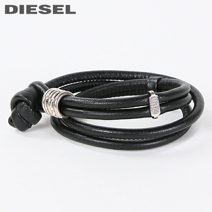 ★DIESEL ディーゼル レディース★牛革 本革 2重巻 レザーコードブレスレット【A-PUFFY】【サイズ2】【ブラック】die-l-a-e8-903 《メーカー希望小売価格8,800円》