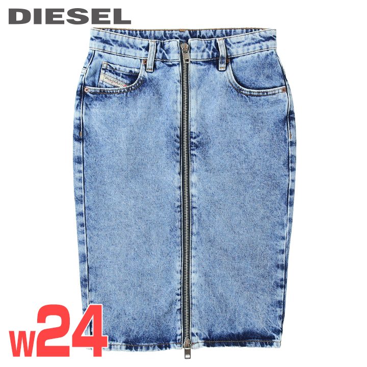 ★DIESEL ディーゼル レディース★フルジップ スリムフィット 膝丈 デニムペンシルスカート【DE-PENCIL】【W24】【インディゴブルー】die-l-s-e8-p11 《メーカー希望小売価格27,500円》