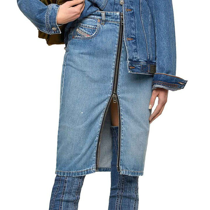 ★DIESEL ディーゼル レディース★フルジップ スリムフィット 膝丈 デニムペンシルスカート【DE-PENCIL】【W24】【インディゴブルー】die-l-s-e8-p11 《メーカー希望小売価格27,500円》