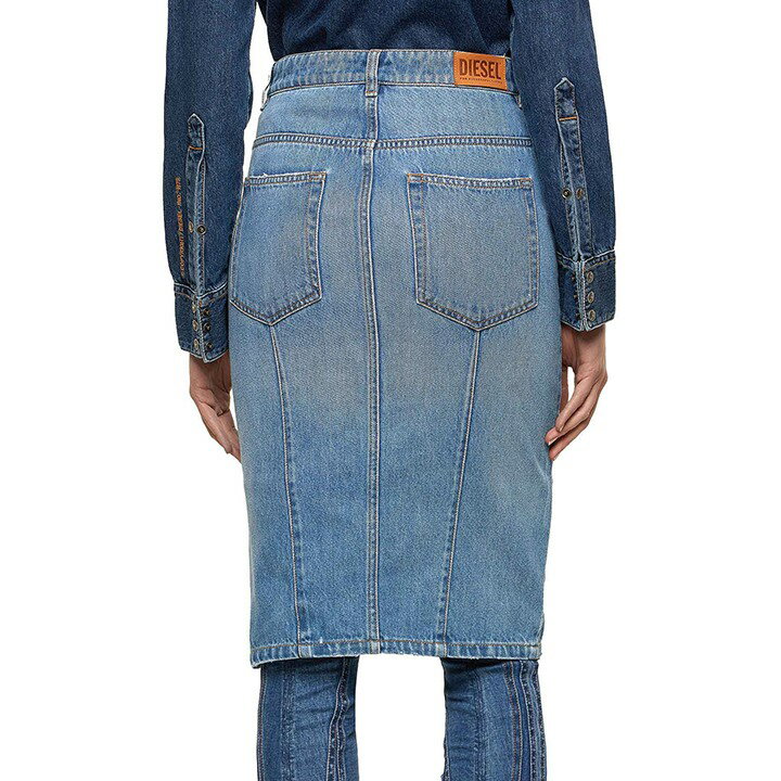 ★DIESEL ディーゼル レディース★フルジップ スリムフィット 膝丈 デニムペンシルスカート【DE-PENCIL】【W24】【インディゴブルー】die-l-s-e8-p11 《メーカー希望小売価格27,500円》