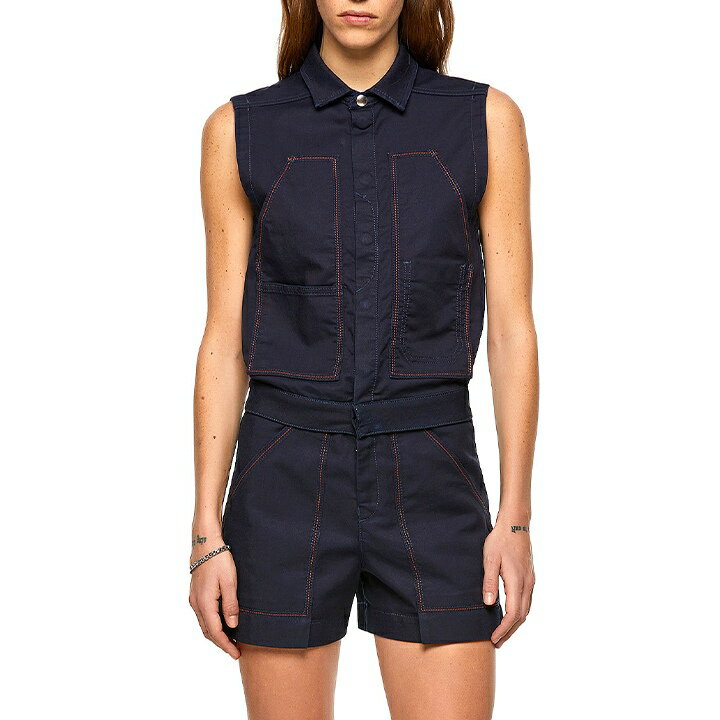 ★DIESEL ディーゼル レディース★フロントスナップ スウェットデニム ジョグジーンズ ノースリーブショートジャンプスーツ【D-MALIA-SP-NE】【サイズS】【ダークインディゴブルー】die-l-t-e8-d03 《メーカー希望小売価格52,800円》