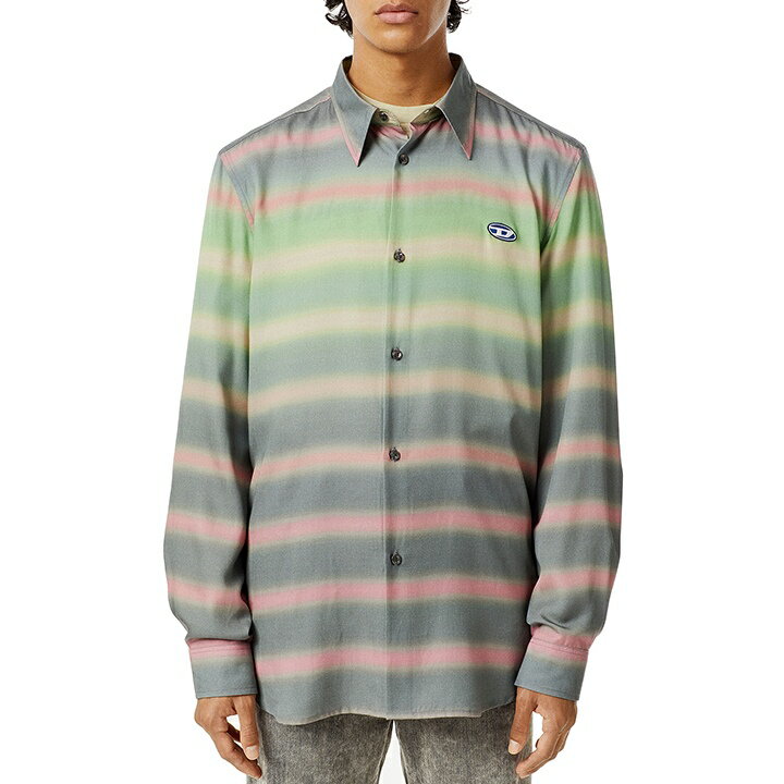 ■DIESEL ディーゼル メンズ■オーバルD刺繍ロゴパッチ グラデーションボーダー 長袖シャツ【S-TUCKER-STRIPE】【サイズS】【1サイズ程大きめのサイズ感】【グレーベース】die-m-t-f4-36c 《メーカー希望小売価格27,500円》