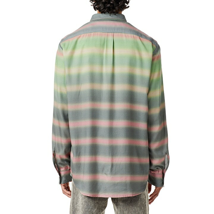 ■DIESEL ディーゼル メンズ■オーバルD刺繍ロゴパッチ グラデーションボーダー 長袖シャツ【S-TUCKER-STRIPE】【サイズS】【1サイズ程大きめのサイズ感】【グレーベース】die-m-t-f4-36c 《メーカー希望小売価格27,500円》
