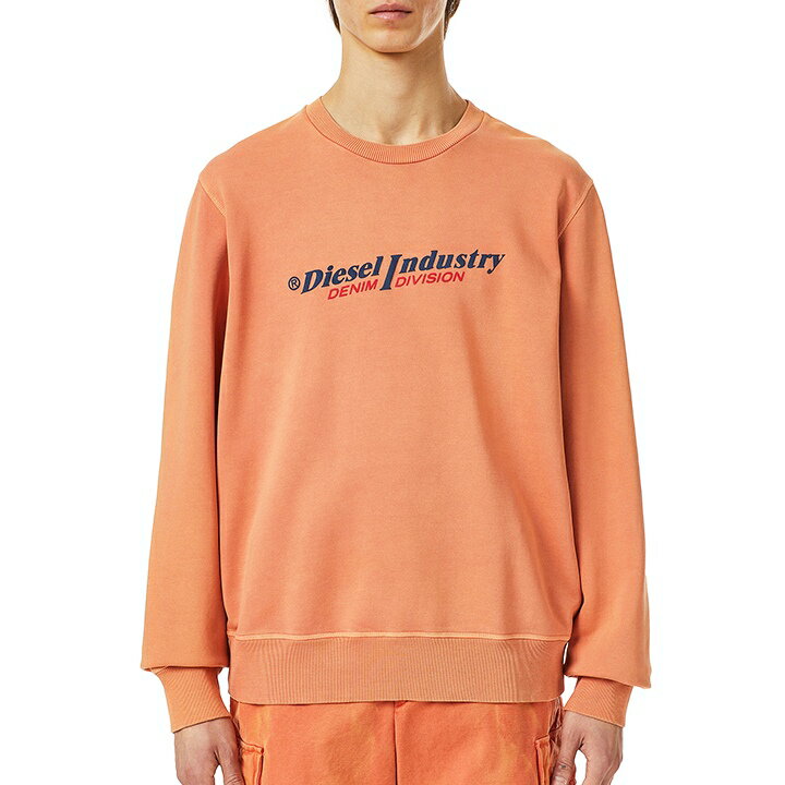 ■DIESEL ディーゼル メンズ■ヴィンテージウォッシュ ロゴプリント プルオーバースウェットシャツ トレーナー【S-GINN-INDFELPA】【サイズS】【1サイズ程大きめのサイズ感】【オレンジ系】die-m-t-f4-3k6 《メーカー希望小売価格27,500円》